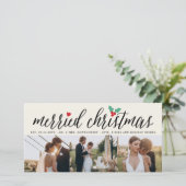 Merried Christmas Holly Mistletoe 3フォト結婚ズ シーズンカード (スタンド正面)