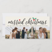 Merried Christmas Holly Mistletoe 3フォト結婚ズ シーズンカード (正面)