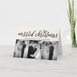 Merried Christmas Holly Mistletoe 3フォト結婚ズ 案内状