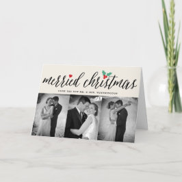 Merried Christmas Holly Mistletoe 3フォト結婚ズ 案内状