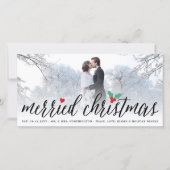 Merried Christmas Holly Mistletoe Photo 結婚's シーズンカード (正面)