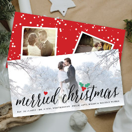 Merried Christmas Holly Mistletoe Photo 結婚's シーズンカード