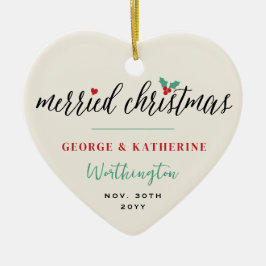 Merried Christmas Holly Mistletoe Photo 結婚's セラミックオーナメント