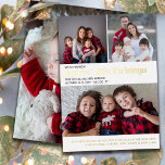 Merrier Little Christmas 4 Photo New Baby Gold  箔シーズンカード<br><div class="desc">Merrier little christmas baby announcement christmas card with simple photo and ornate typographic design with luxury gold foil. Merrier little christmas is lettered in modern contemporary lettering and the photo template is set up for you to add 4 photos. You can also add your personalized holiday greeting and there is...</div>