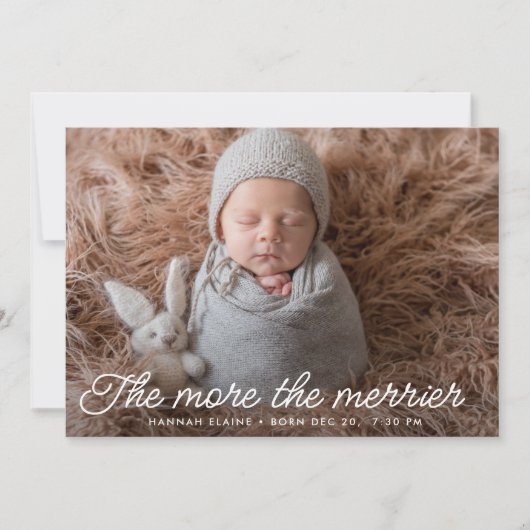 Merrier Script Holiday Birth Announcement Card 案内状 (正面)