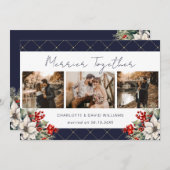 Merrier Together Blue Newlywed 3 Photo Botanical シーズンカード (正面/裏面)