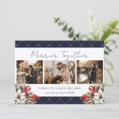 Merrier Together Blue Newlywed 3 Photo Botanical シーズンカード (スタンド正面)
