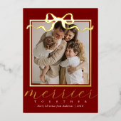 Merrier Together Red Photo Elegant Christmas 箔シーズンカード (正面)