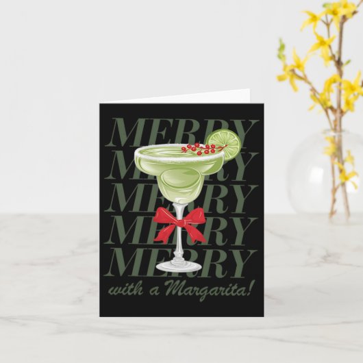 Merrier With A Margarita Christmas Drinking Margar カード (黄色い花)