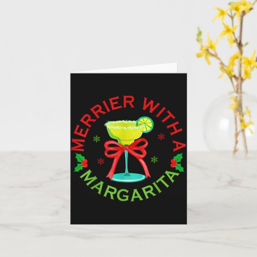 Merrier With A Margarita Christmas Drinking Margar カード (黄色い花)