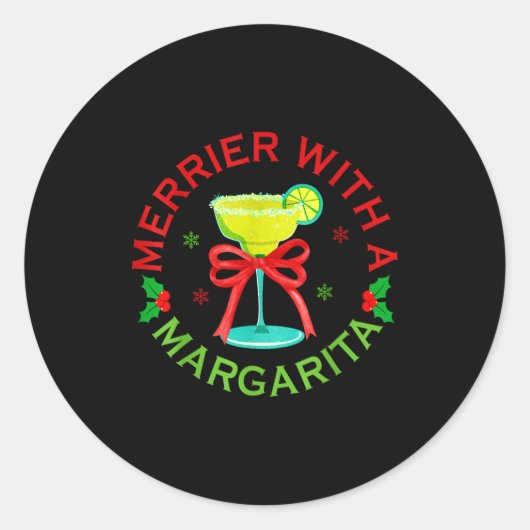 Merrier With A Margarita Christmas Drinking Margar ラウンドシール (正面)