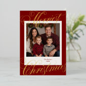 Merriest Christmas Calligraphy Photo 箔シーズンカード (立ち正面)