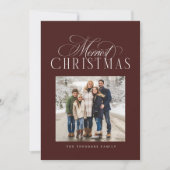Merriest Christmas elegant maroon photo シーズンカード (正面)