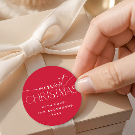 Merriest Christmas Elegant Typography Red Holiday ラウンドシール