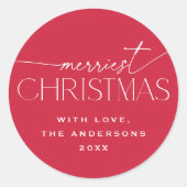 Merriest Christmas Elegant Typography Red Holiday ラウンドシール (正面)