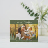 Merriest Christmas Family Photo Outdoor Pine Trees ポストカード (スタンド正面)