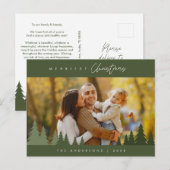 Merriest Christmas Family Photo Outdoor Pine Trees ポストカード (正面/裏面)