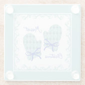 Merriest Christmas Mittens Blue Bow Holiday ガラスコースター (裏面)