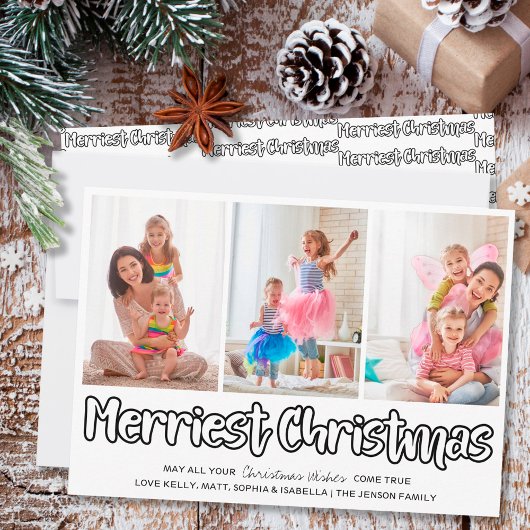 Merriest Christmas Open Lettering 3 Vertical Photo シーズンカード