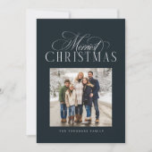 Merriest Christmas simple elegant navy blue photo シーズンカード (正面)