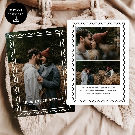 Merriest Christmas Stamp family Photo シーズンカード