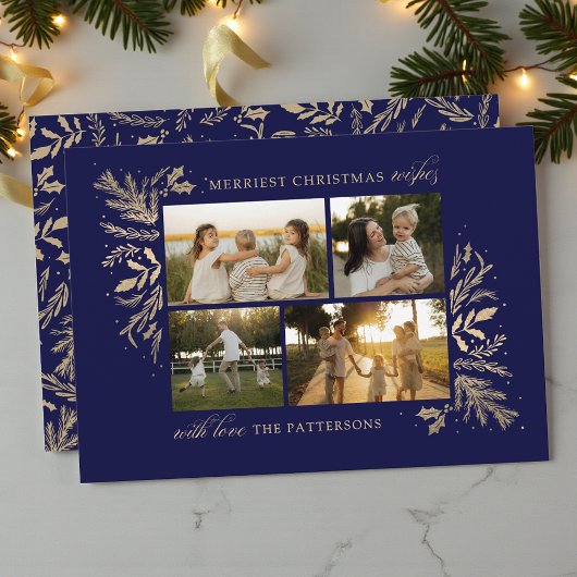 Merriest Christmas Wishes 4 Photo Botanical Floral シーズンカード