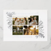 Merriest Christmas Wishes 4 Photo Botanical Floral 箔シーズンカード (正面)