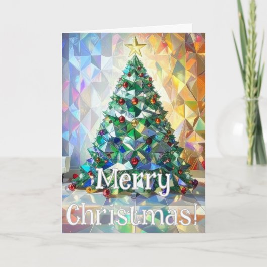 Merriest Christmas Wishes Geometric Xmas Tree シーズンカード (正面)