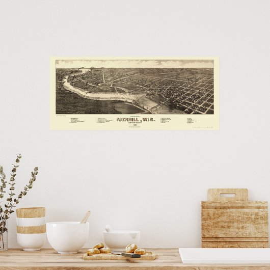 Merrill, WI Panoramic Map - 1883 ポスター (キッチン)