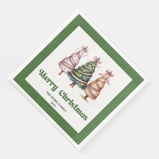 Merrily Christmas Tree Leopard Print Dinner Napkin (コーナー)