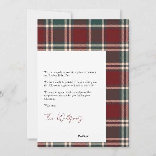 Merriy Ever AfterタータンチェックPlaid結婚の2枚の写真 シーズンカード (裏面)