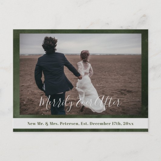 Merriy Ever After newlywedsクリスマスグリーン写真 シーズンポストカード (正面)