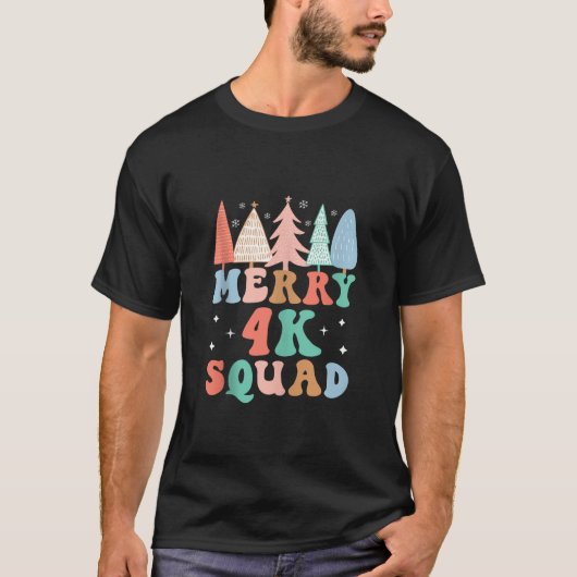 Merry 4K Squad Kindergarten Teacher 4K Kinder Crew Tシャツ (正面)