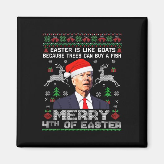 Merry 4th Of Easter Fun Biden Ugly Christmas Men  マグネット (正面)