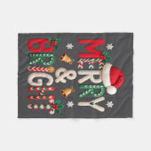 Merry & Bright Christmas Santa Hat Crochet Kni フリースブランケット (正面(横))