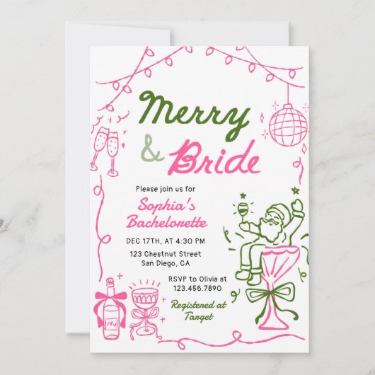 Merry And Bride Christmas Bachelorette Party 招待状 (正面)