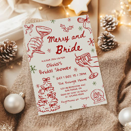 Merry and Bride Hand Drawn Christmas Bridal Shower 招待状