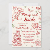 Merry and Bride Hand Drawn Christmas Bridal Shower 招待状 (正面)
