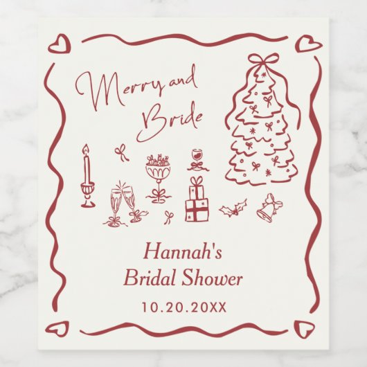 Merry and Bride Whimsical Holiday Bridal Shower ワインラベル (シングルラベル)