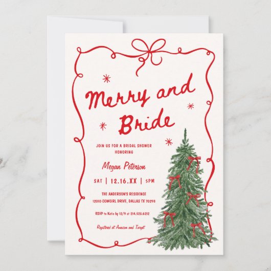 Merry and Bride Whimsical Holiday Bridal Shower 招待状 (正面)