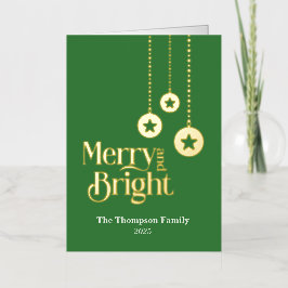 "Merry and Bright" エレガントなミッドグリーン折りたたみ 箔シーズンカード