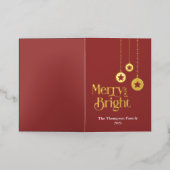 "Merry and Bright" エレガントなレッド折りたたみカード 箔シーズンカード (外側レイダウン)