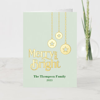 "Merry and Bright" エレガントな淡緑色の折りたたみカード 箔シーズンカード