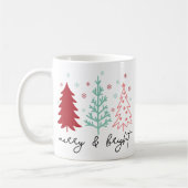 "Merry and Bright" ピンクとミントのクリスマスツリー コーヒーマグカップ (左)