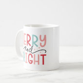 "Merry and Bright" ピンクとミントのモダンなクリスマス コーヒーマグカップ (正面左)