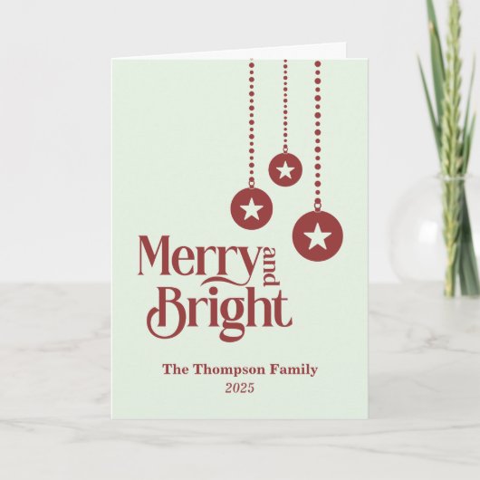 「Merry and Bright」優雅な淡緑色のクリスマス カード (正面)