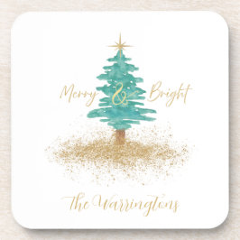 "Merry and Bright" 水彩ツリー コースター