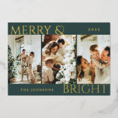 「Merry and Bright 3」写真コラージュ ミニマルグリーン 箔シーズンカード (正面)