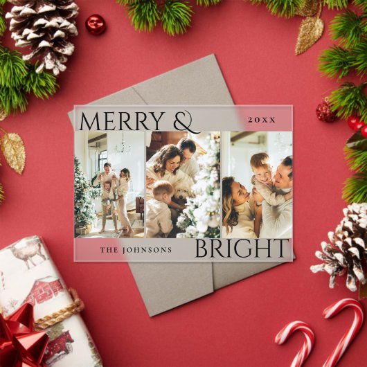 Merry and Bright 3 Photo Collage Holiday Card アクリル招待状 (インサイチュ (クリスマス))