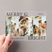 Merry and Bright 3 Photo Collage Holiday Card アクリル招待状 (インサイチュ (ポータブル))